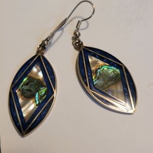 Blue Inlay Abalone Teardrop Dangle Earrings